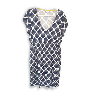 Boden Women's Navy Blue and White Pattern Short Sleeve Dress Size 12